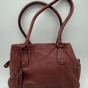 Fossil Women's Brown Double Handle Key Charm Zipper Shoulder Bag